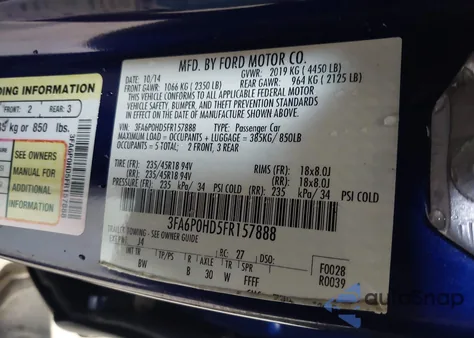 2015 Ford Fusion Se z USA, uszkodzony, nr VIN 3FA6P0HD5FR157888